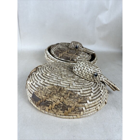 Vintage 10"‎ Duck Nesting Baskets w/ Lids Coiled Straw Folk Art Decor 4 Pc Set - Picture 4 of 12